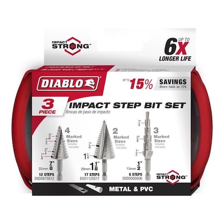 Diablo Diablo M2 Steel Step Drill Bit Set Hex Shank 3 pc DSDS003
